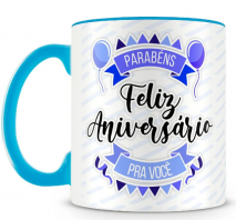 Caneca Aniversário Azul - Melhor Presente