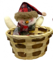 Cesta Palha Bonecos - Natal Bonecos de Neve