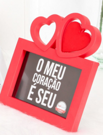 Porta Retrato de Plástico Coração Vermelho