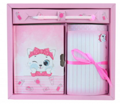 Diário gatinha Com Cadeado+caneta+papel carta