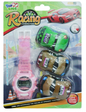 Carro a Fricção Pull Back + Relógio de Pulso a Bateria 4 pecas